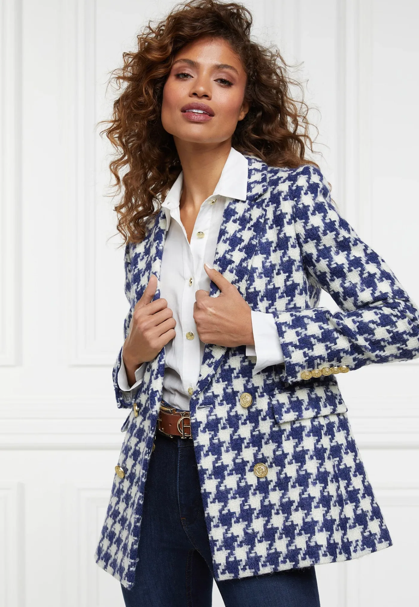 double_breasted_blazer__l_0-1.webp Online Double Breasted Blazer - Large Scale Navy Houndstooth Women Blazers & Jackets