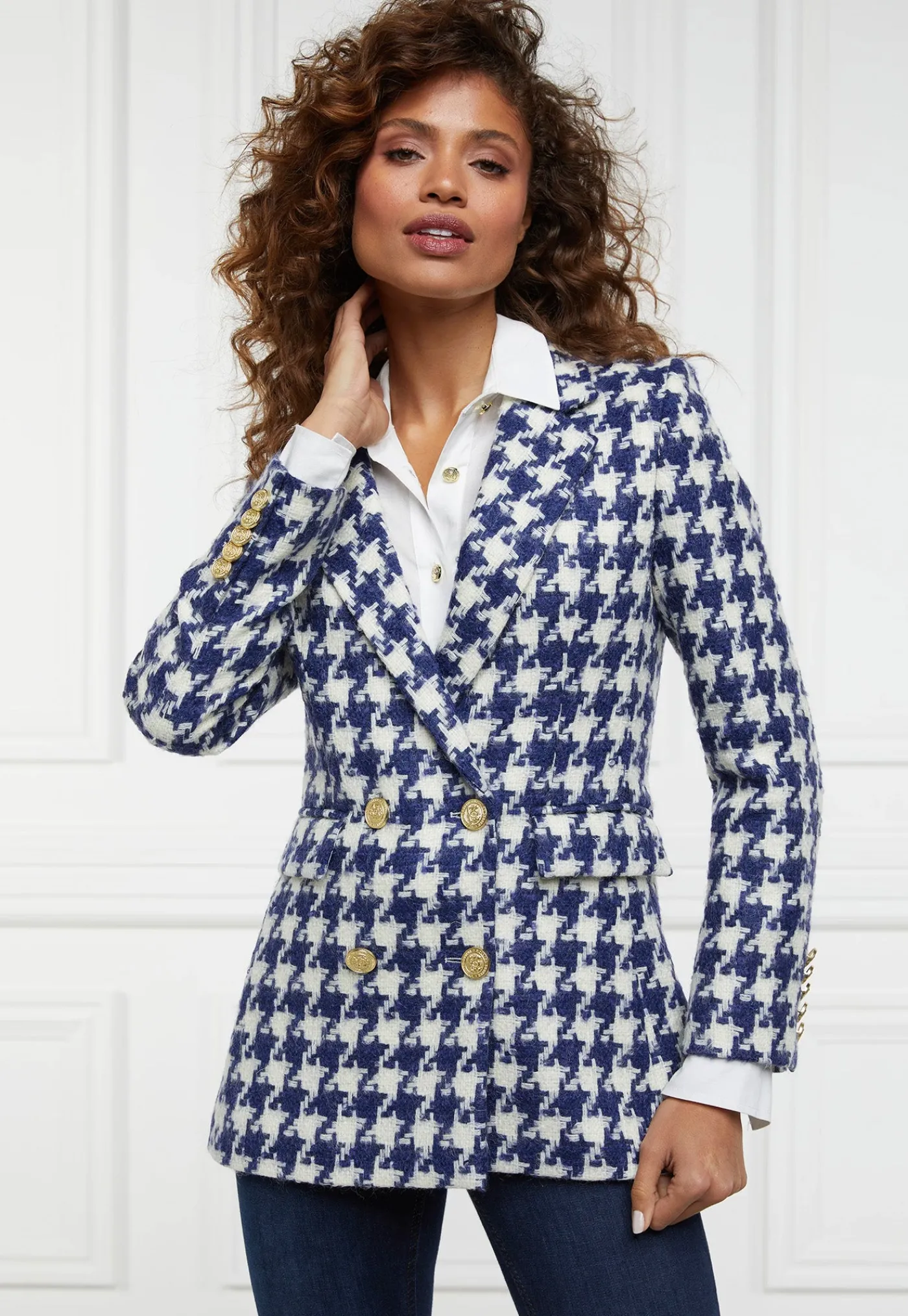 double_breasted_blazer__l_2-1.webp Online Double Breasted Blazer - Large Scale Navy Houndstooth Women Blazers & Jackets