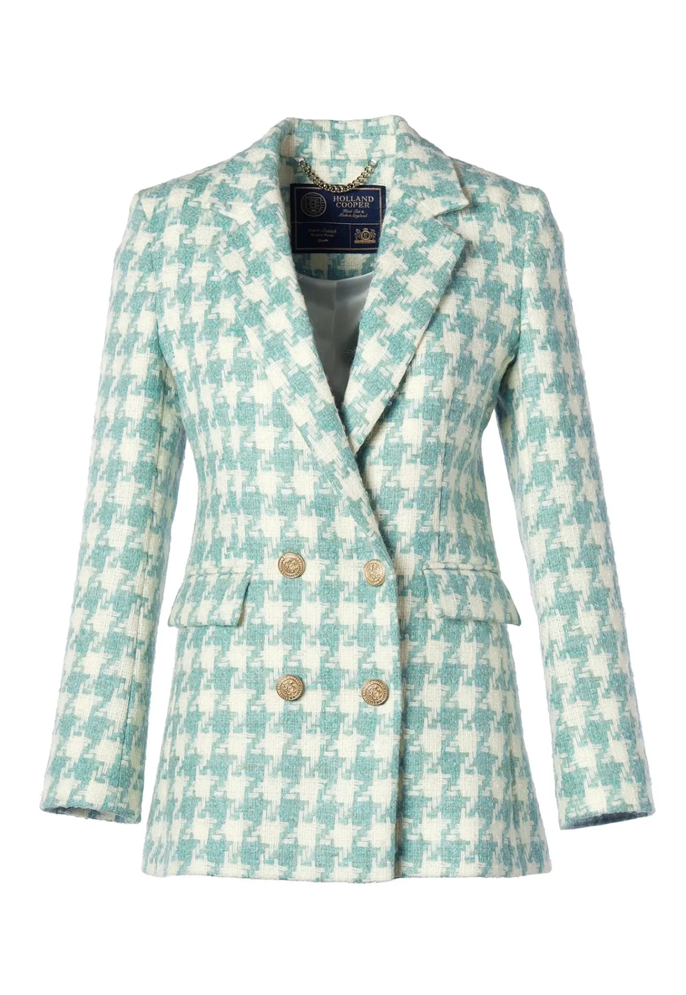 double_breasted_blazer__l_5-1.webp Fashion Double Breasted Blazer - Large Scale Teal Houndstooth Women Blazers & Jackets