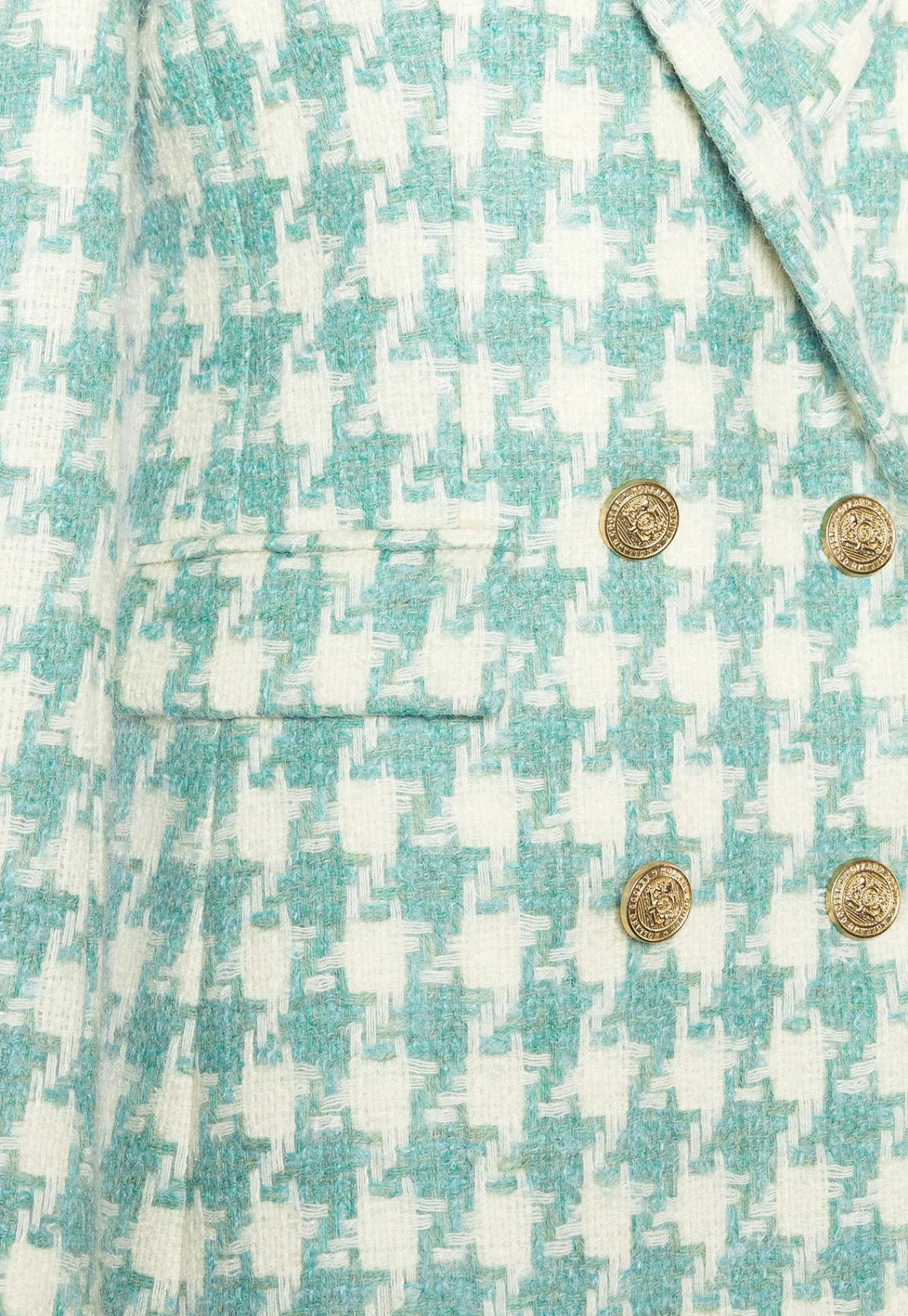 double_breasted_blazer__l_6.webp Fashion Double Breasted Blazer - Large Scale Teal Houndstooth Women Blazers & Jackets