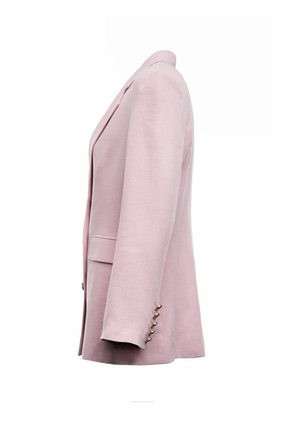Hot Double Breasted Blazer - Pink Linen Women Blazers & Jackets