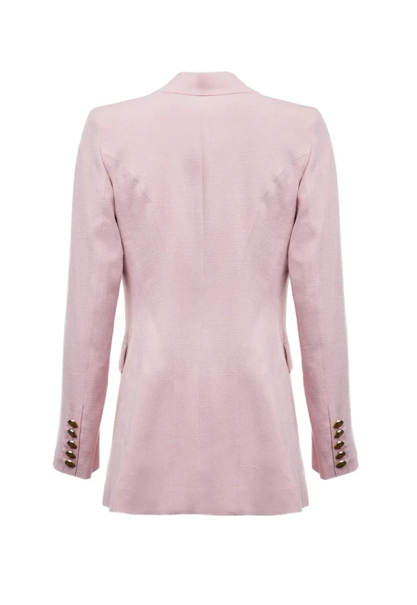 Hot Double Breasted Blazer - Pink Linen Women Blazers & Jackets