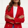 Fashion Double Breasted Blazer - Red Barathea Women Blazers & Jackets