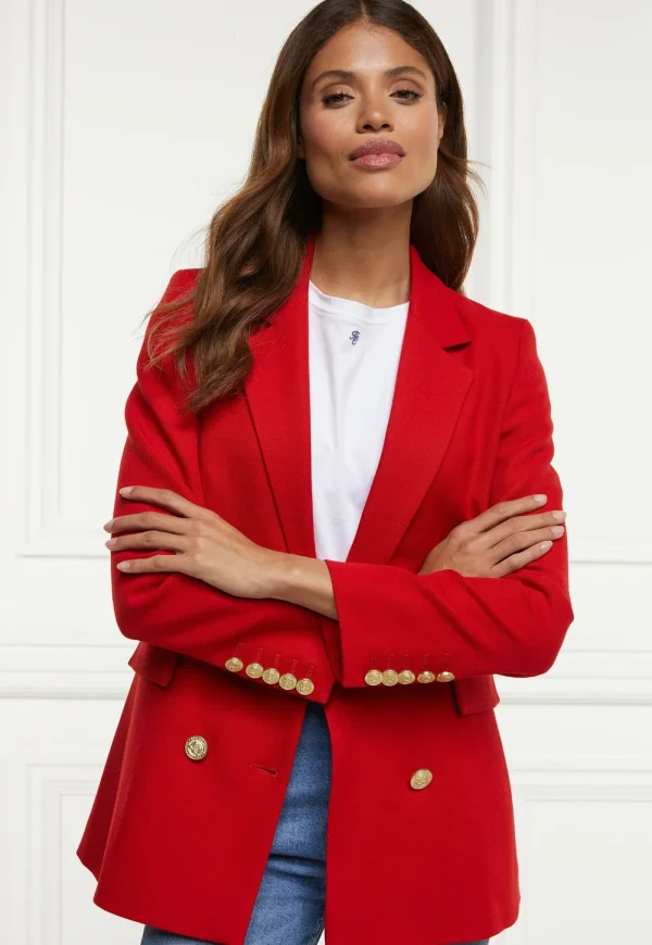 Fashion Double Breasted Blazer - Red Barathea Women Blazers & Jackets