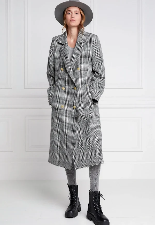 Hot Double Breasted Coat - Prince of Wales Mono Women Coats