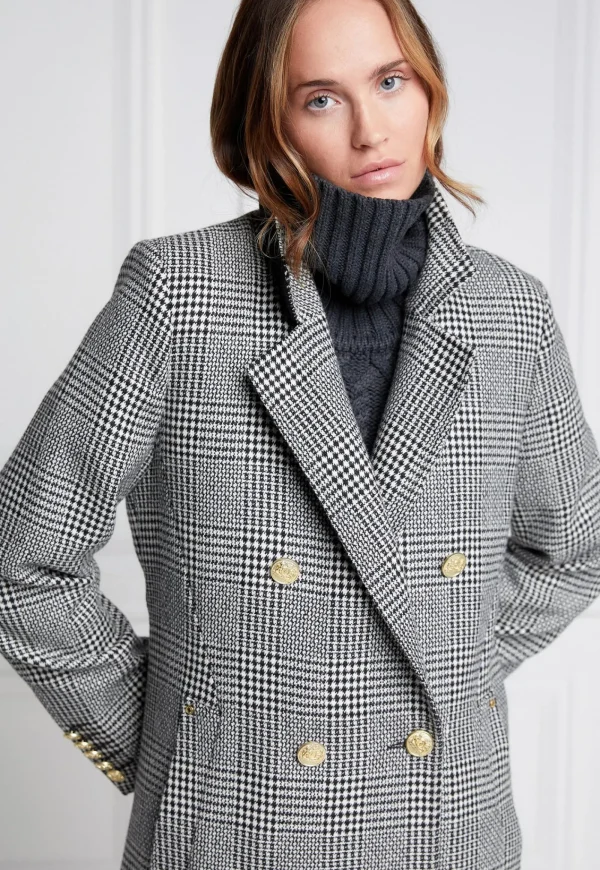 Hot Double Breasted Coat - Prince of Wales Mono Women Coats