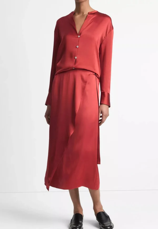 Best Draped D-Ring Wrap Skirt - Dark Scarlet Women Skirts