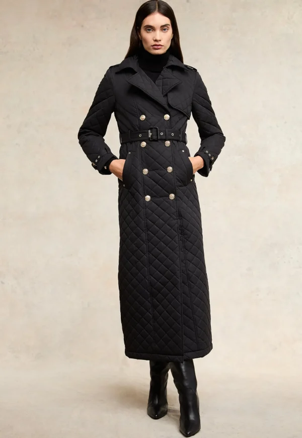 Best Enstone Quilted Trench Coat Full Length - Black Women Coats