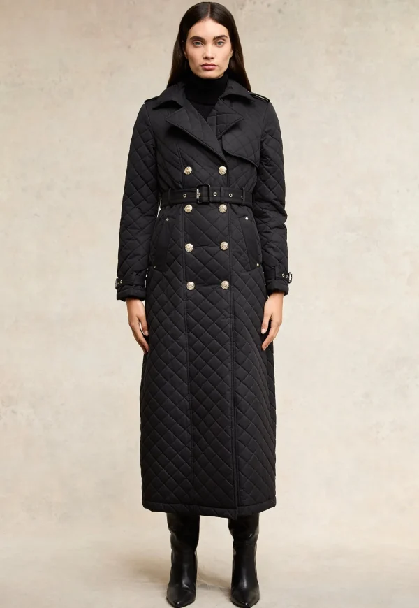 Best Enstone Quilted Trench Coat Full Length - Black Women Coats