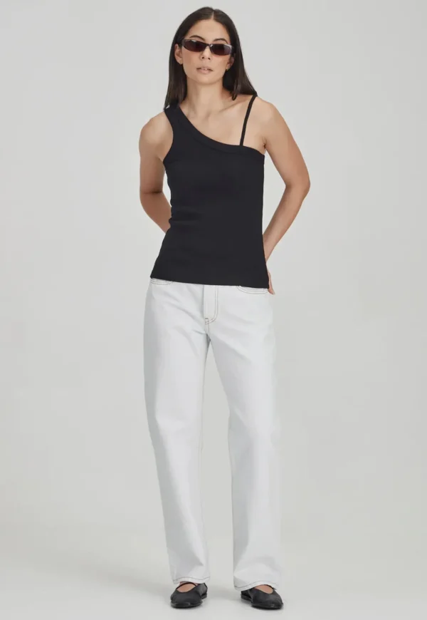 Clearance Fitted Asym Tank - Black Women Tops & Tees