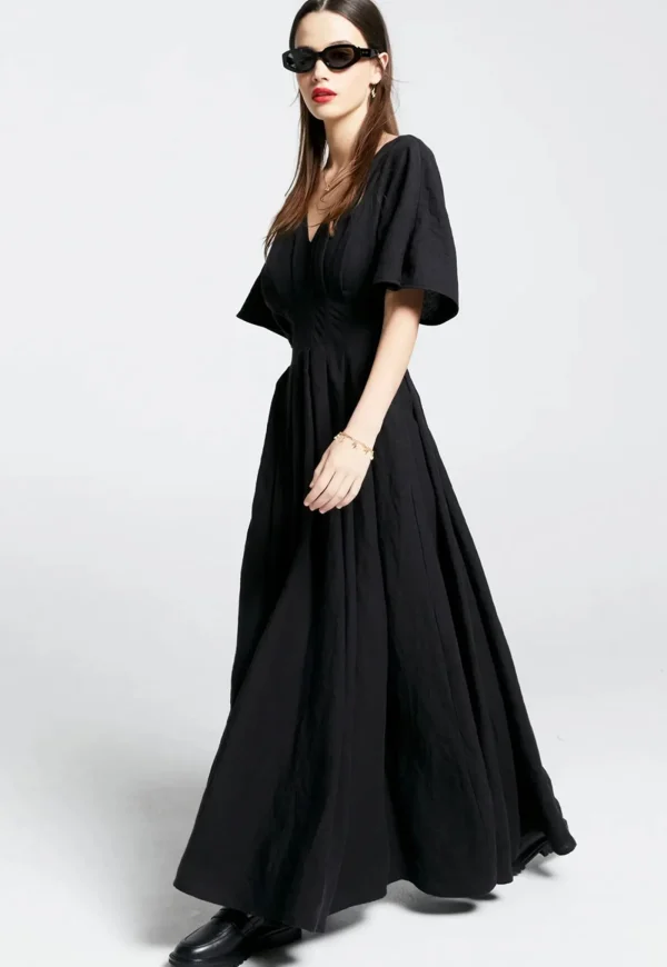 Discount Florence Dress - Black Linen Women Dresses