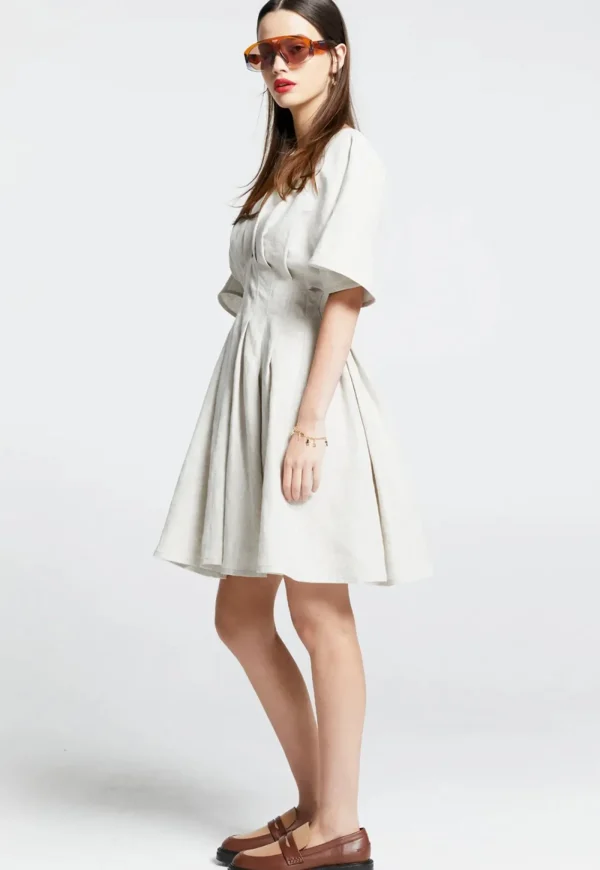 Online Florence Mini Dress - Natural Linen Women Dresses
