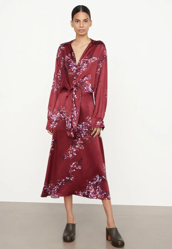 Online Forsythia Shaped Collar Tie Front Dress - Cinnamon Women Dresses
