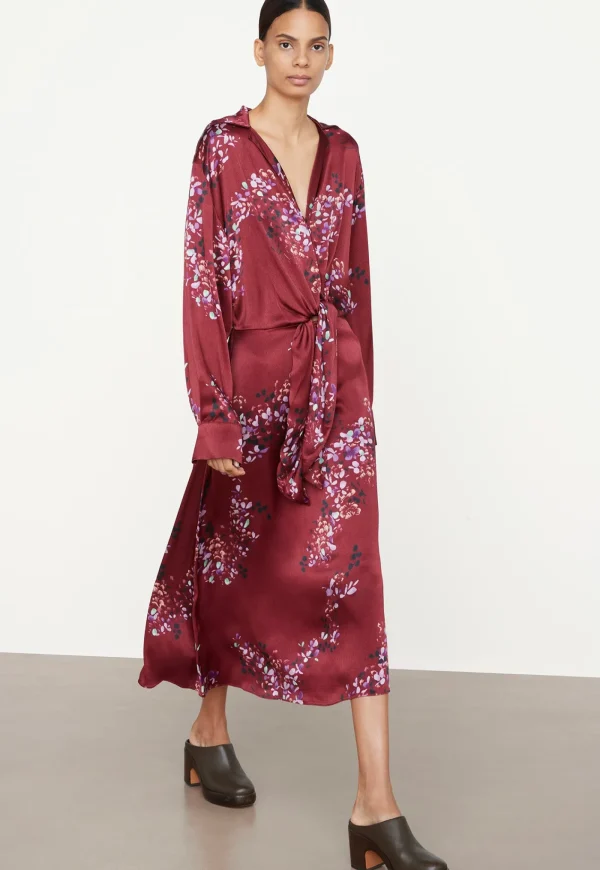 Online Forsythia Shaped Collar Tie Front Dress - Cinnamon Women Dresses