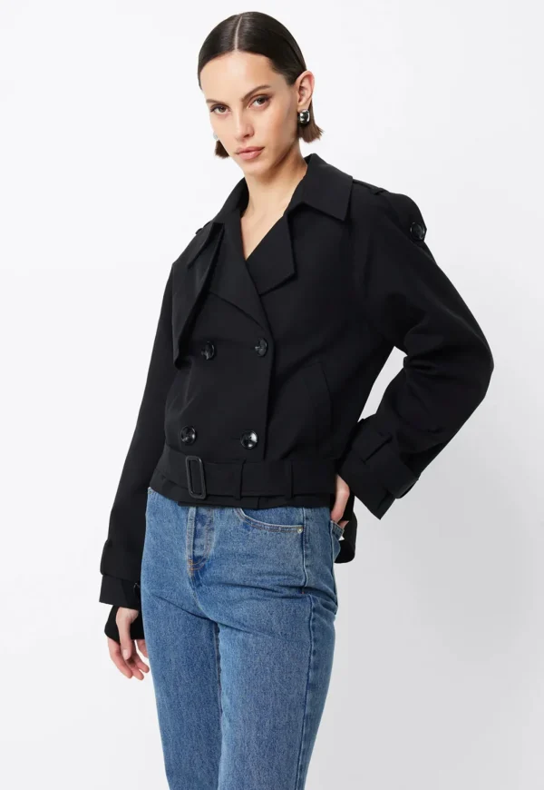Clearance Franklin Cropped Trench - Black Women Blazers & Jackets