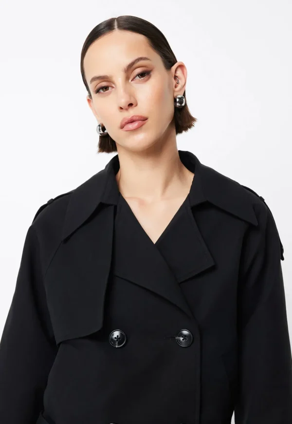Clearance Franklin Cropped Trench - Black Women Blazers & Jackets