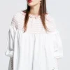 Fashion Gaia Long Sleeve Smocked Blouse - Organic Cotton White/Watermelon Women Tops & Tees