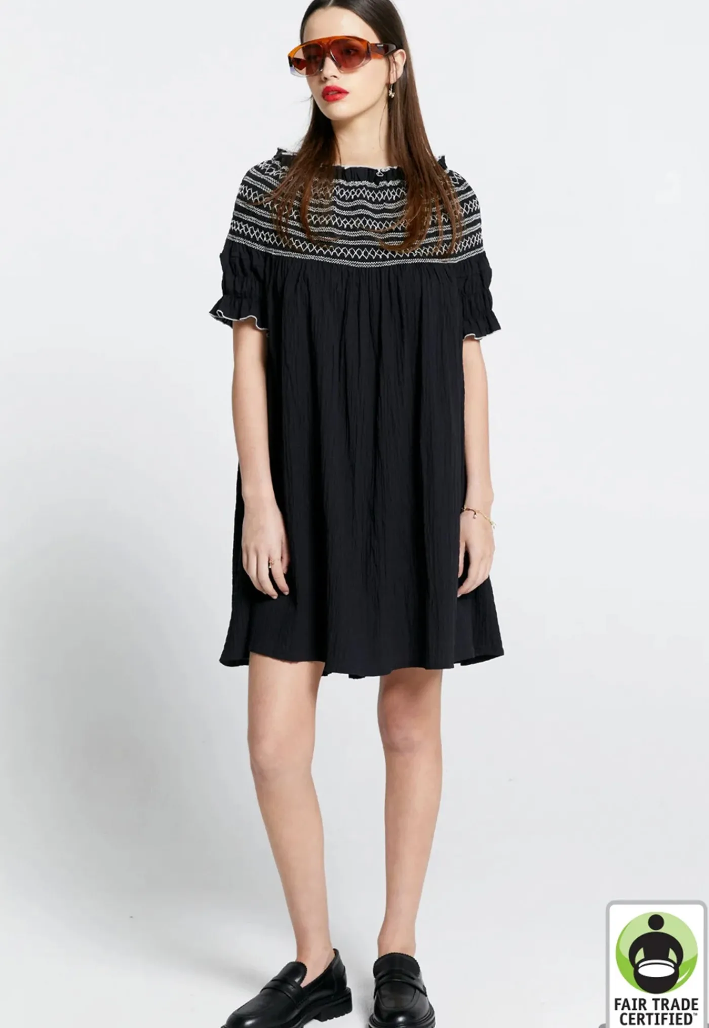 gaia_smocked_mini_dress___0.webp Hot Gaia Smocked Mini Dress - Black/Off White Women Dresses