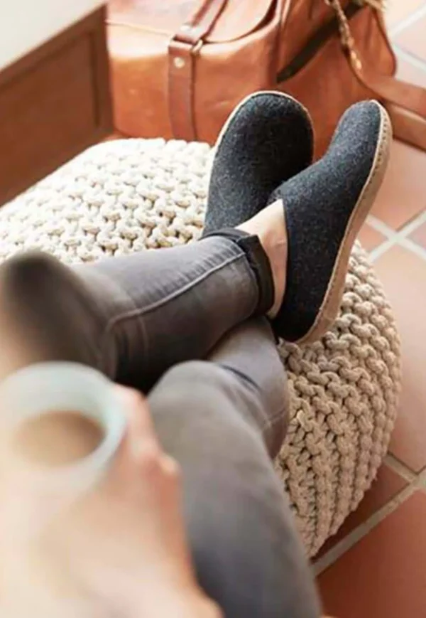 Fashion - Slip On with Leather Sole - Charcoal Women Footwear | Slippers