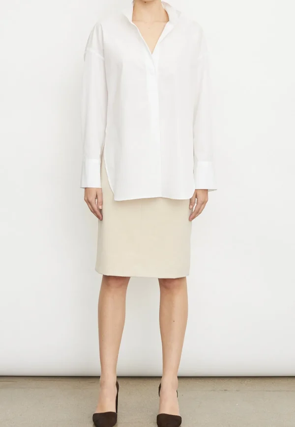 New Half Placket Stand Collar - Optic White Women Tops & Tees