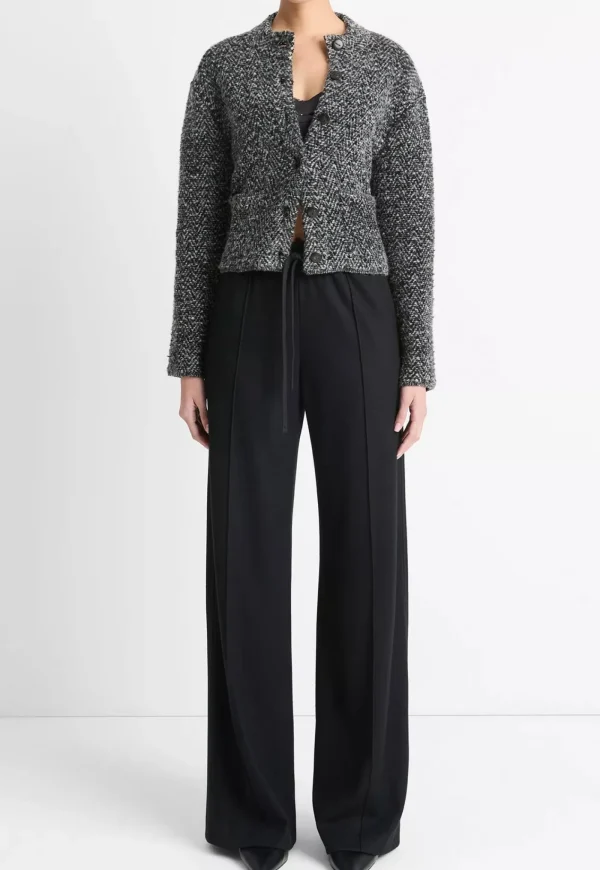Clearance Herringbone Textured Cardi Jacket - Black/Off White Women Blazers & Jackets