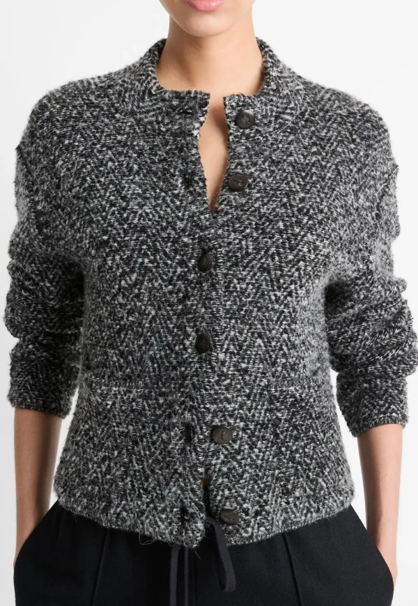 Clearance Herringbone Textured Cardi Jacket - Black/Off White Women Blazers & Jackets
