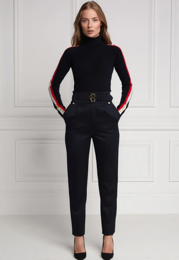Outlet High Waisted Peg Trouser - Navy Barathea Women Pants