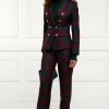 Hot High Waisted Straight Trouser - Mulberry Tartan Women Pants