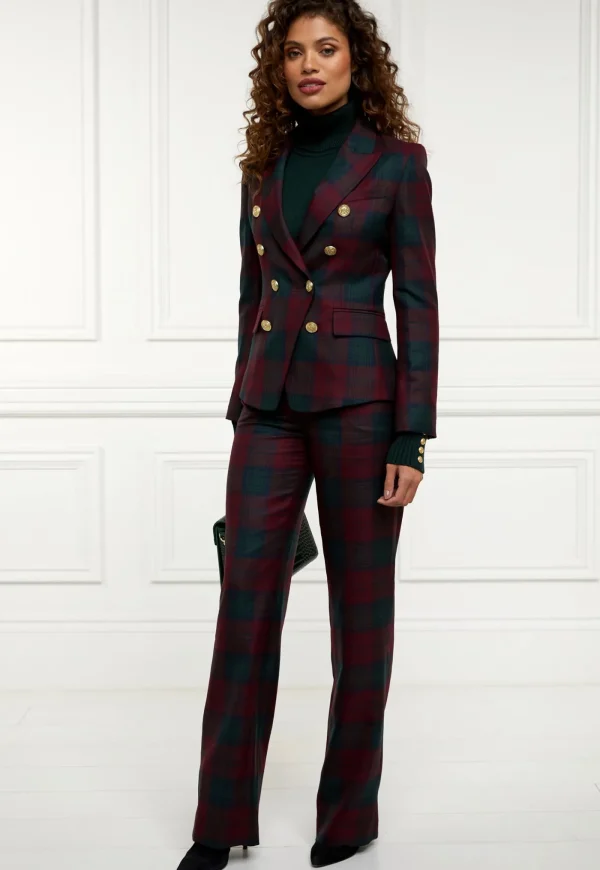 Hot High Waisted Straight Trouser - Mulberry Tartan Women Pants