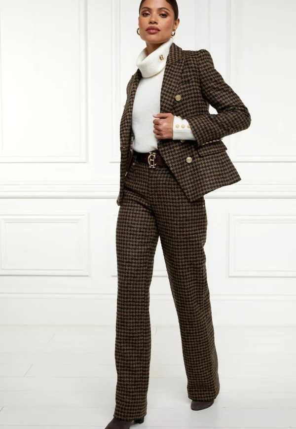 Discount High Waisted Straight Trouser - Chocolate Houndstooth Women Pants