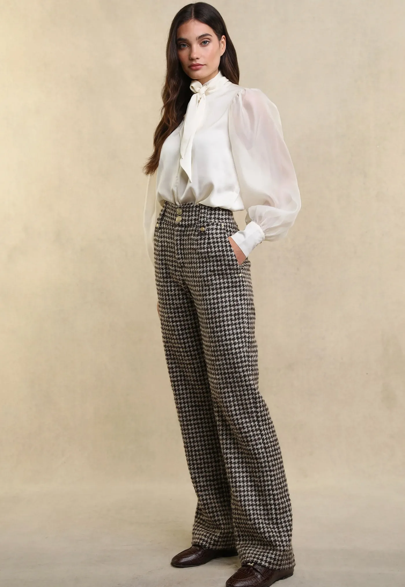 high_waisted_straight_tro_2-1.webp Sale High Waisted Straight Trouser - Coffee Houndstooth Women Pants