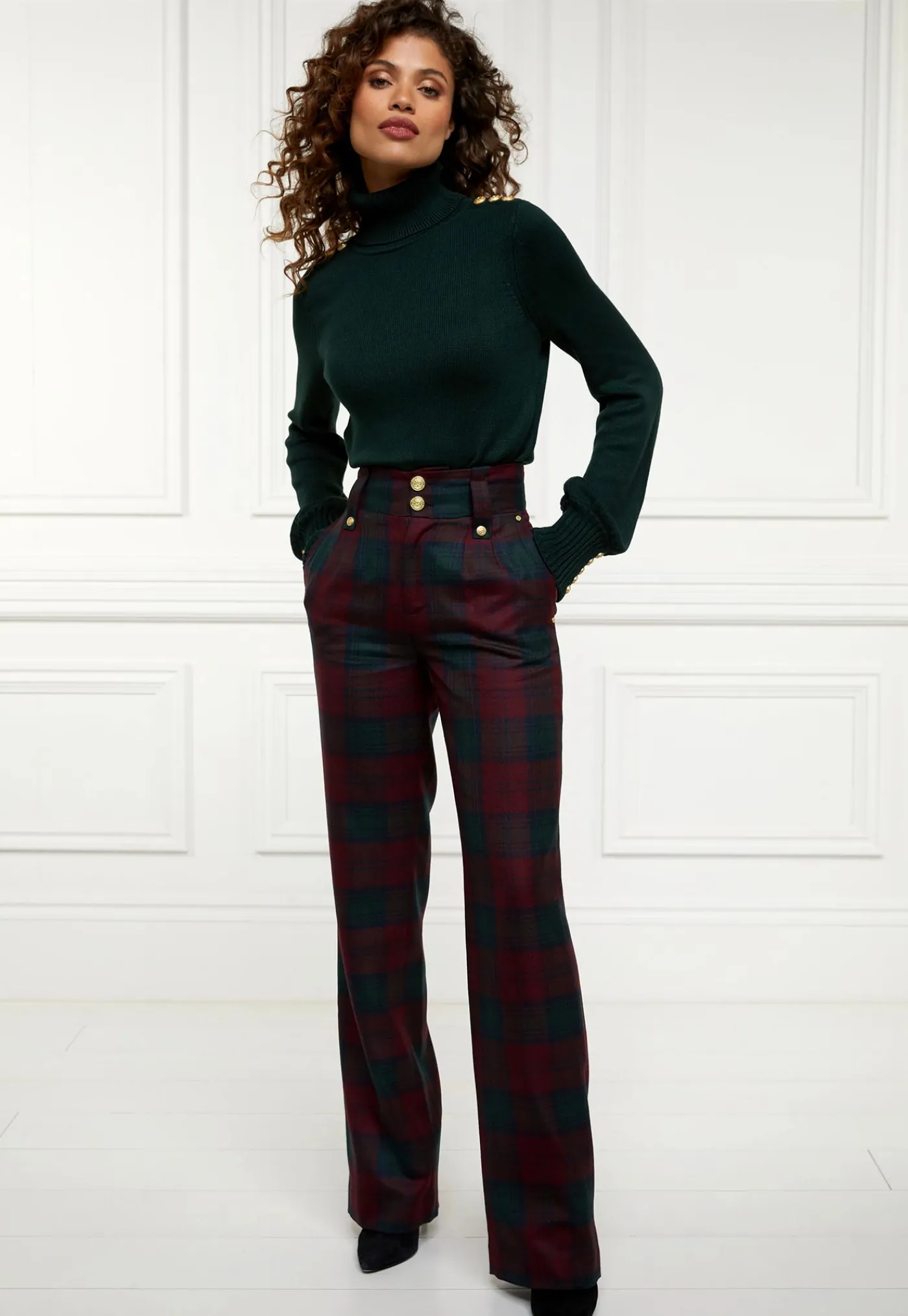 high_waisted_straight_tro_2.webp Hot High Waisted Straight Trouser - Mulberry Tartan Women Pants