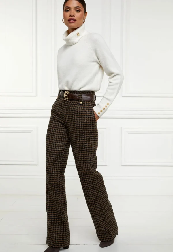 Discount High Waisted Straight Trouser - Chocolate Houndstooth Women Pants