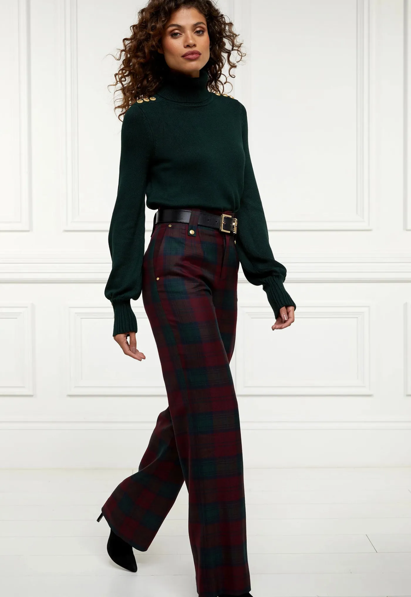 high_waisted_straight_tro_3.webp Hot High Waisted Straight Trouser - Mulberry Tartan Women Pants