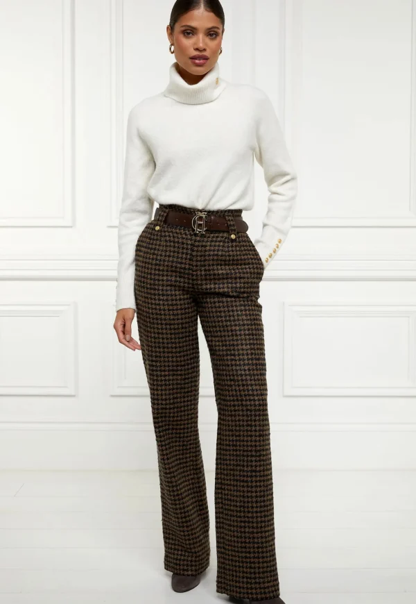 Discount High Waisted Straight Trouser - Chocolate Houndstooth Women Pants