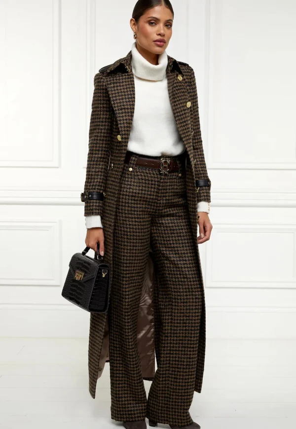 Discount High Waisted Straight Trouser - Chocolate Houndstooth Women Pants