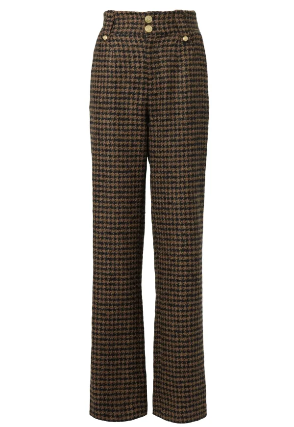 Discount High Waisted Straight Trouser - Chocolate Houndstooth Women Pants