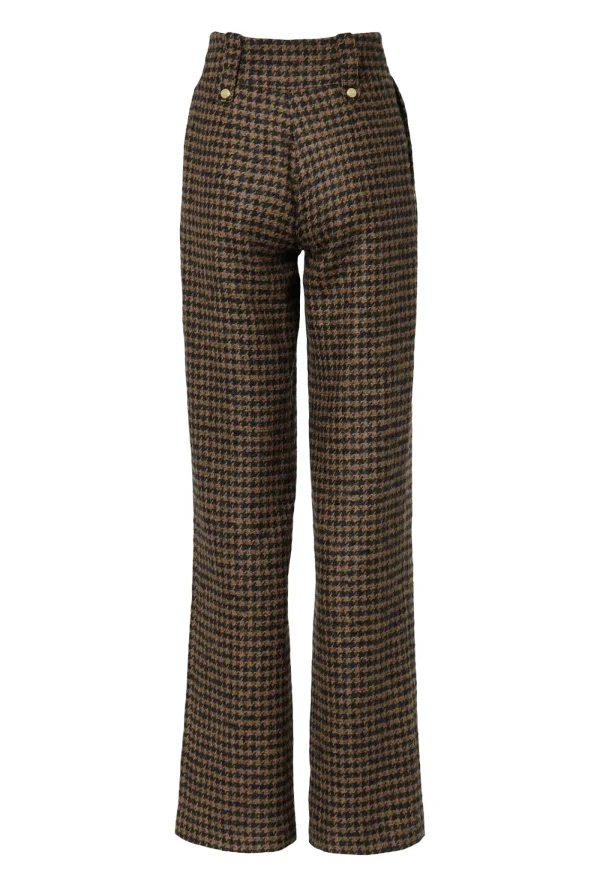 Discount High Waisted Straight Trouser - Chocolate Houndstooth Women Pants