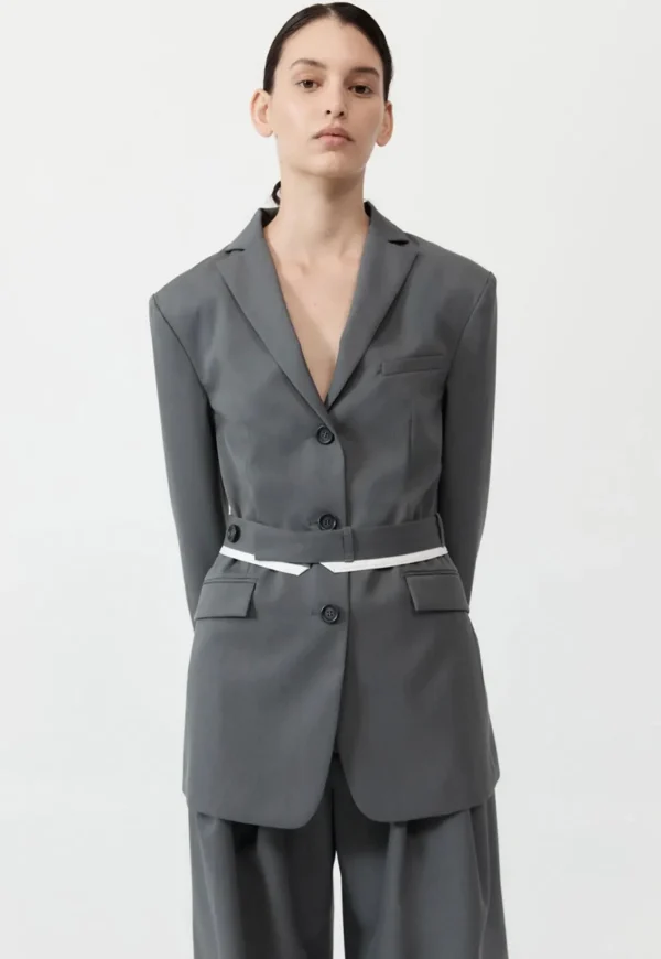Best Homme Belted Blazer - Pewter Grey Women Blazers & Jackets