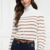 Best Kelsie Roll Neck Knit - Natural Camel Stripe Women Tops & Tees