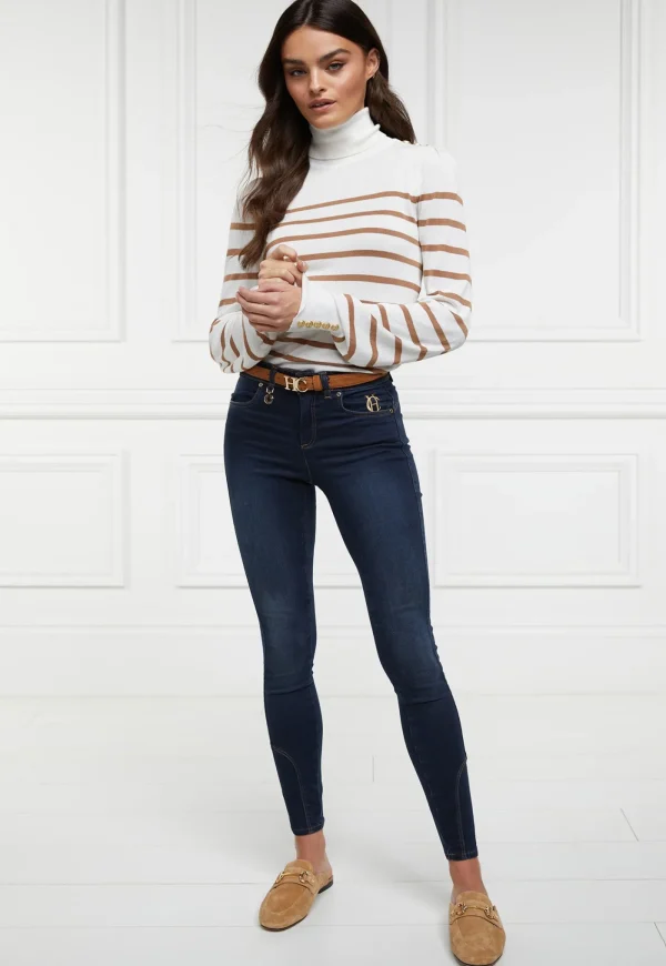Best Kelsie Roll Neck Knit - Natural Camel Stripe Women Tops & Tees