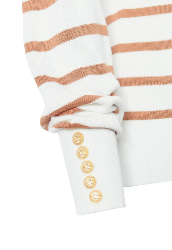 Best Kelsie Roll Neck Knit - Natural Camel Stripe Women Tops & Tees