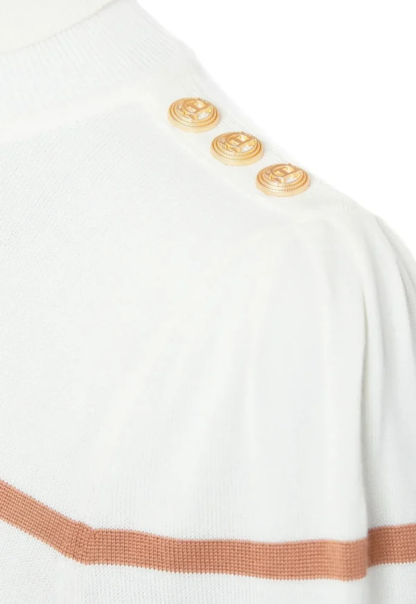 Best Kelsie Roll Neck Knit - Natural Camel Stripe Women Tops & Tees