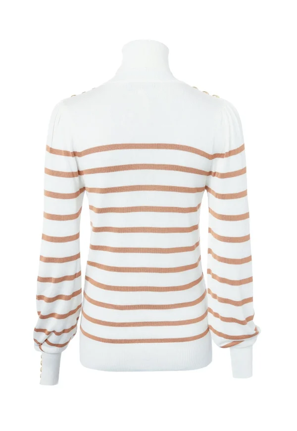 Best Kelsie Roll Neck Knit - Natural Camel Stripe Women Tops & Tees