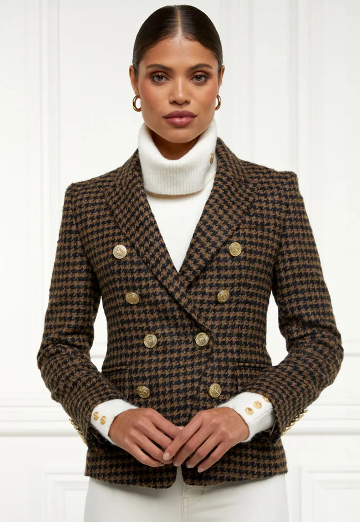 knightsbridge_blazer__cho_1.webp Fashion Knightsbridge Blazer - Chocolate Houndstooth Women Blazers & Jackets