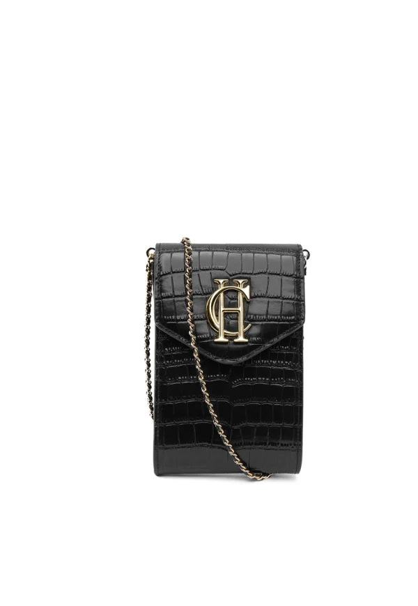 Discount Knightsbridge Phone Pouch - Black Croc Women Bags | Bags