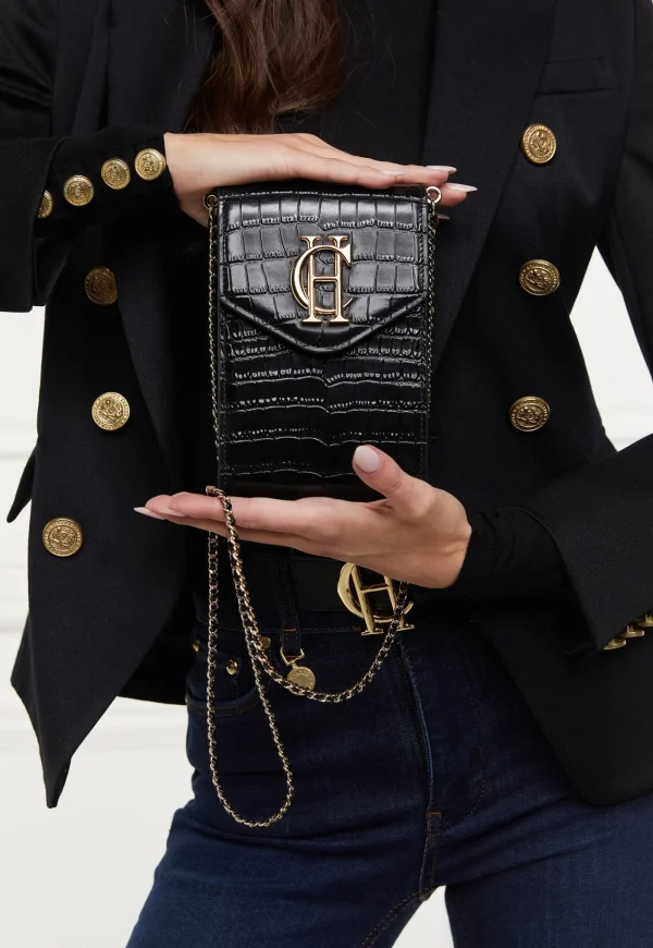 Discount Knightsbridge Phone Pouch - Black Croc Women Bags | Bags