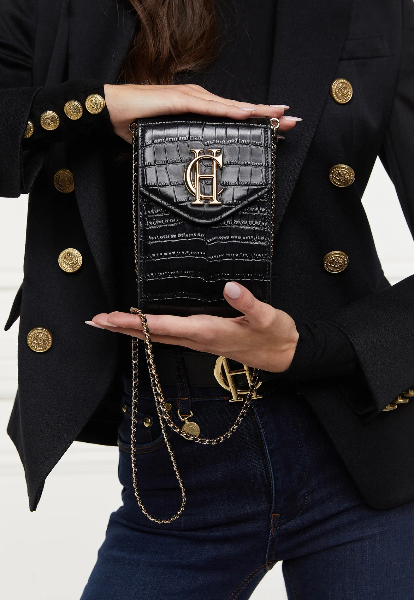 knightsbridge_phone_pouch_1.webp Discount Knightsbridge Phone Pouch - Black Croc Women Bags | Bags