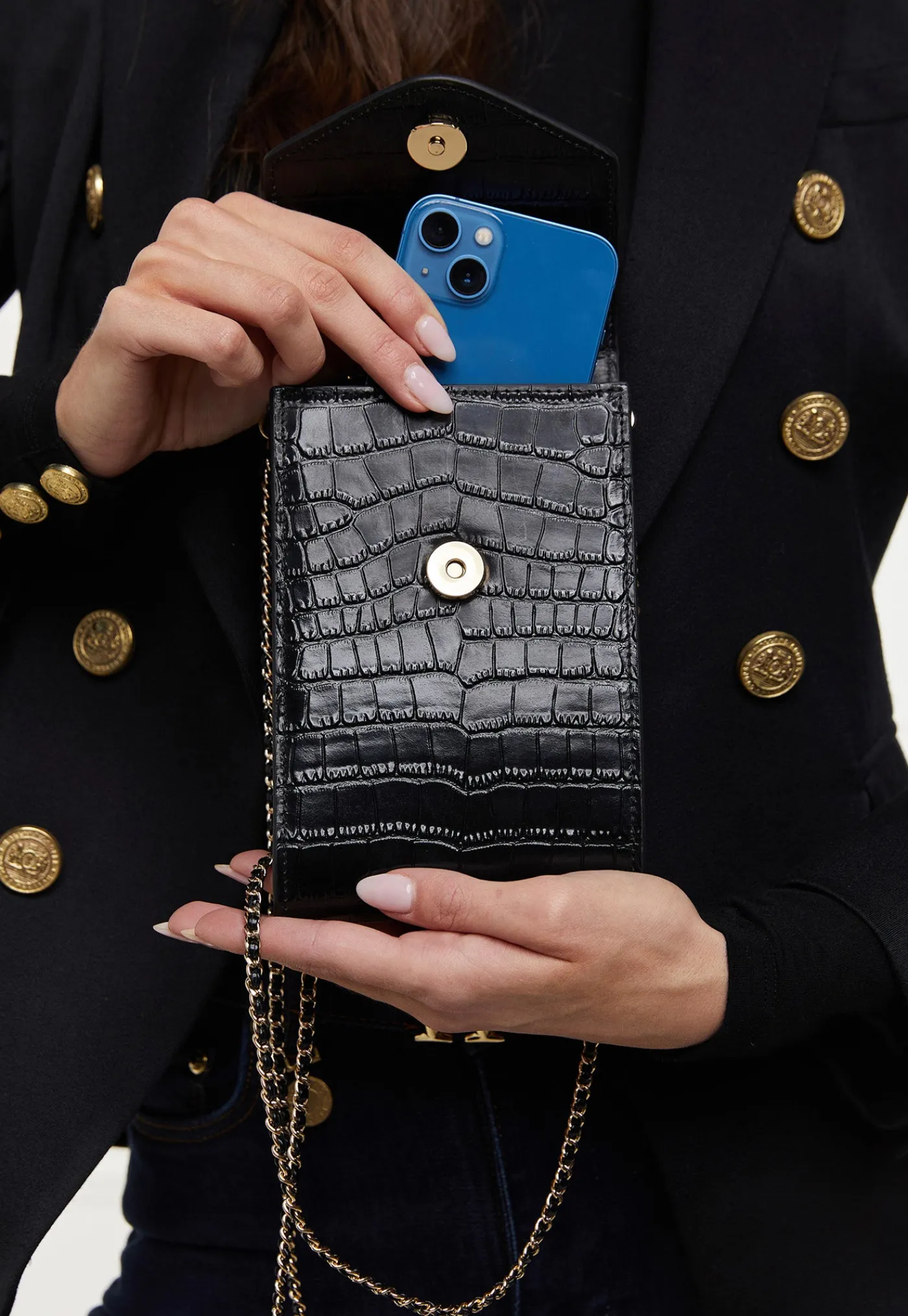 knightsbridge_phone_pouch_5.webp Discount Knightsbridge Phone Pouch - Black Croc Women Bags | Bags