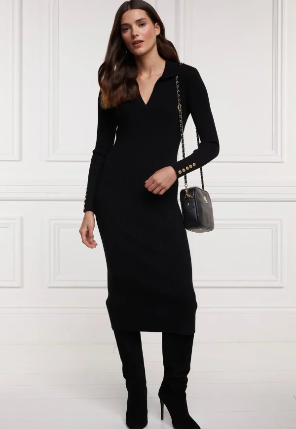 Hot Knitted Shirt Dress - Black Women Dresses